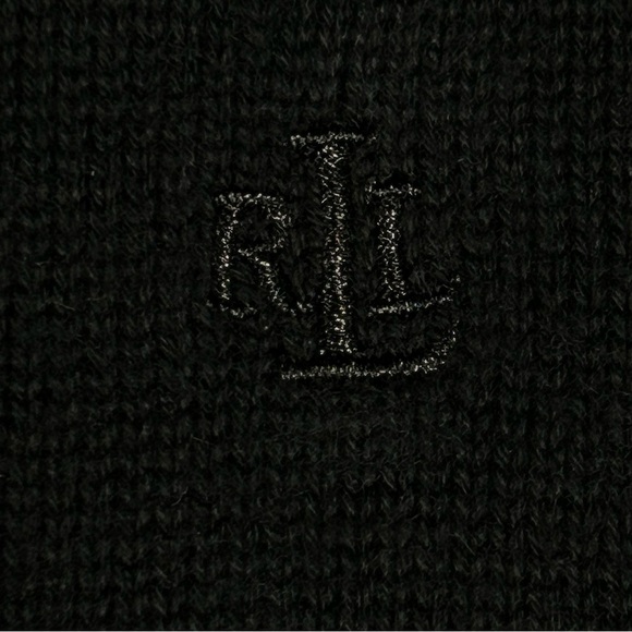 Lauren Ralph Lauren Knit Top Petite Size M Short Sleeve Zip Up 100% Cotton Black - Picture 5 of 11